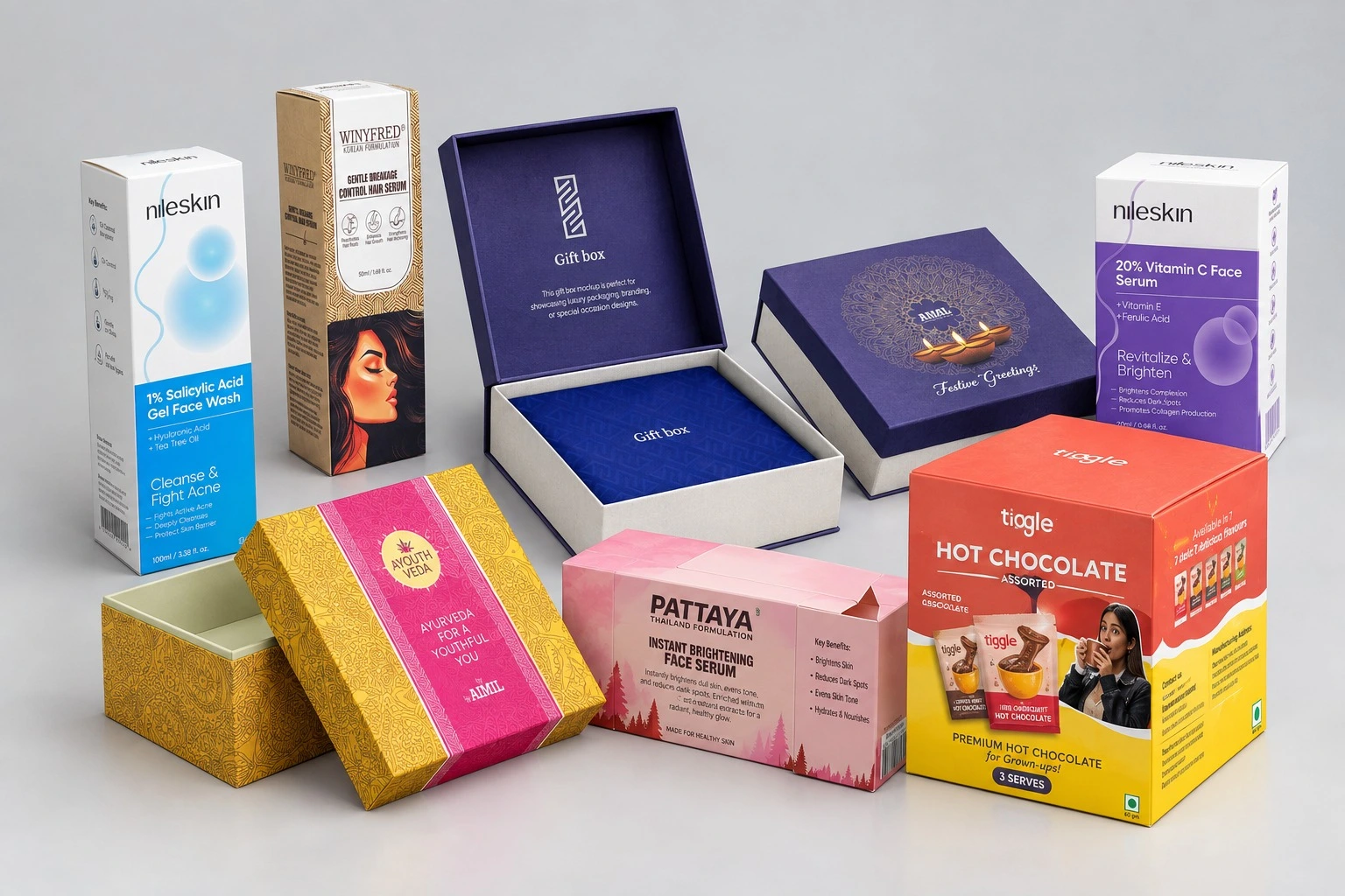 Mono carton folding box packaging fabrication